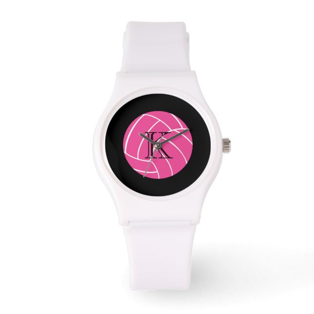 Pulsera Reloj de muñeca monograma de voleibol rosa (Anverso)