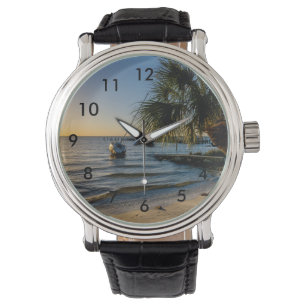 Pulsera Reloj de muñecas de hojas de palmera inclinadas de