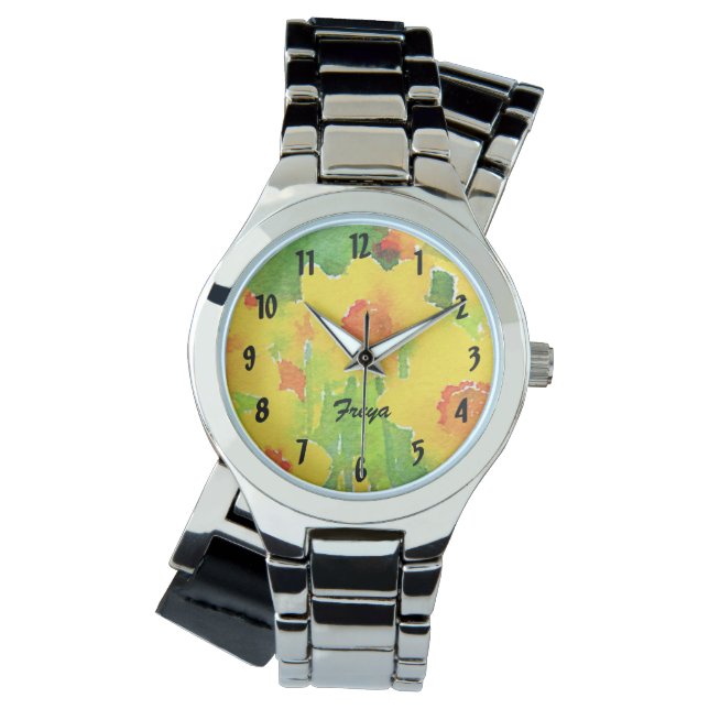Pulsera Reloj de narciso amarillo con nombre personalizado (Anverso)