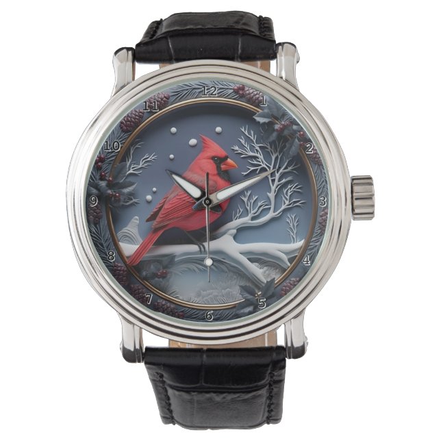Pulsera Reloj de nieve de invierno del cardenal rojo (Anverso)