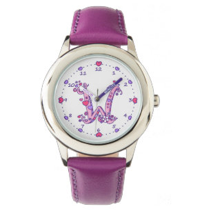 Pulsera Reloj de niñas personalizado con monograma rosa le