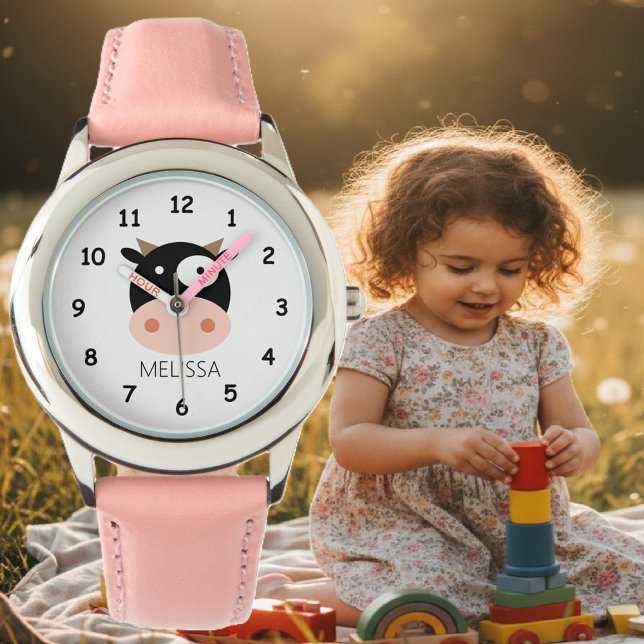 Pulsera Reloj de niño personalizado con personalizado de v (cow watch for kids)