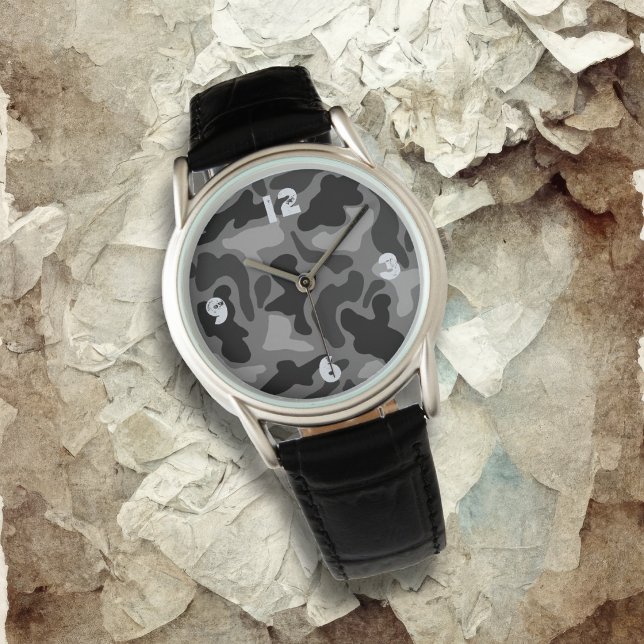 Pulsera Reloj de niños con camuflaje negro numerado (Subido por el creador)