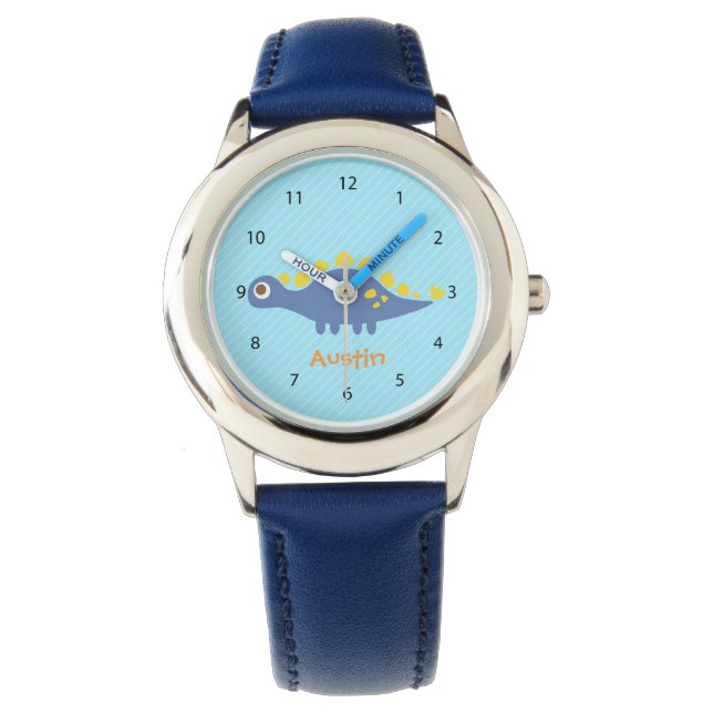 Pulsera Reloj de niños con dinosaurio Stegosaurus azul lin (Anverso)