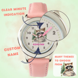 Pulsera Reloj de niños Mapache Marrón Acuarela Nombre Pers