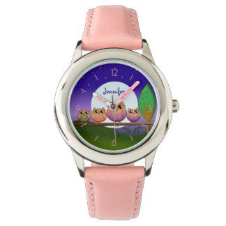Pulsera Reloj de nombres personalizado y búhos de luna com