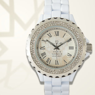 Pulsera Reloj de novia glamuroso blanco esmalte y cristale