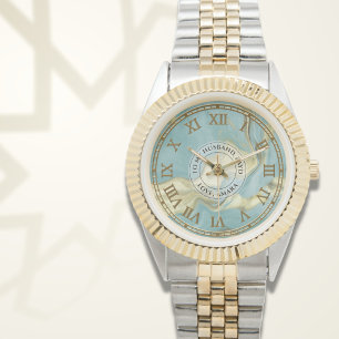 Pulsera Reloj de numerales romanos de mármol Aqua para hom