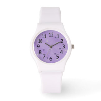 Pulsera Reloj de número de lavanda de estrellas moradas y