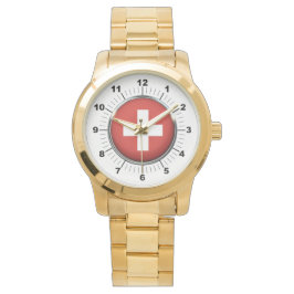 Pulsera Reloj de oro de gran tamaño con bandera de Suiza p