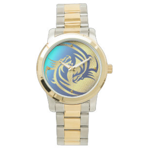 Pulsera Reloj de oro de Yin-Yang del dragón