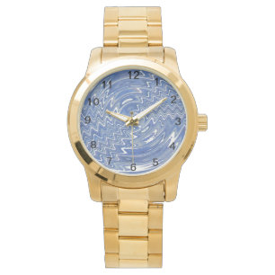 Pulsera Reloj de oro femenino con patrón psicodélico azul