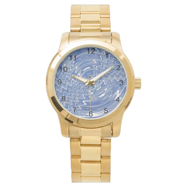 Pulsera Reloj de oro femenino con patrón psicodélico azul (Anverso)