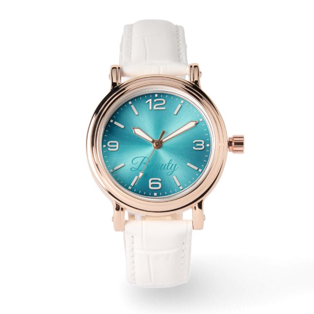 Pulsera Reloj de oro rosa con dial turquesa elegante (Anverso)