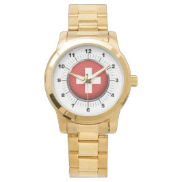 Pulsera Reloj de oro sobrevalorado de la bandera de Suiza 