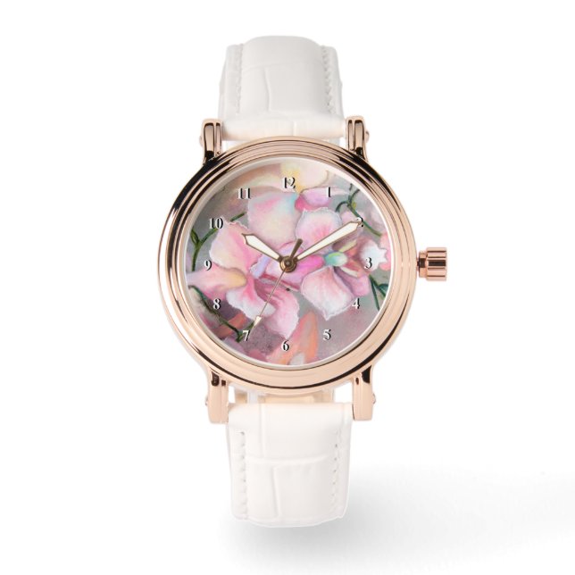 Pulsera Reloj de Orquídea Rosa (Anverso)