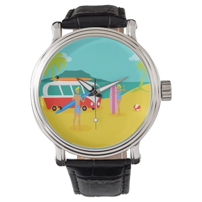 Pulsera Reloj de parejas de surfistas retro (Anverso)