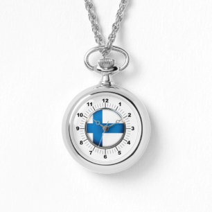 Pulsera Reloj de plata con bandera de Finlandia femenina