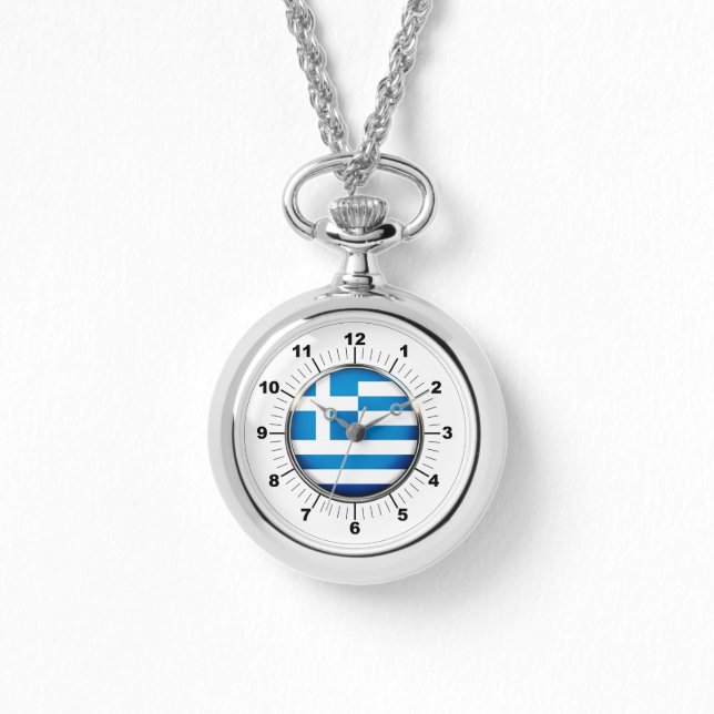 Pulsera Reloj de plata con bandera de Grecia femenina (Anverso)
