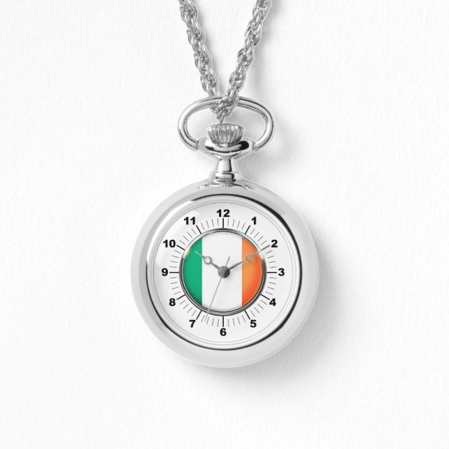 Pulsera Reloj de plata con bandera de Irlanda de mujeres (Anverso)