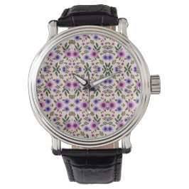 Pulsera Reloj de plata con intrincado púrpura y verde 