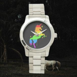 Pulsera Reloj de plata de Rainbow Unicorn