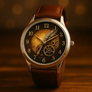 Pulsera Reloj de pluma Steampunk – Arte en oro antiguo