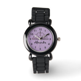 Pulsera Reloj de princesa con tiara púrpura para niñas
