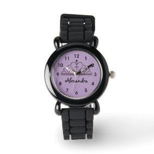 Pulsera Reloj de princesa con tiara púrpura para niñas