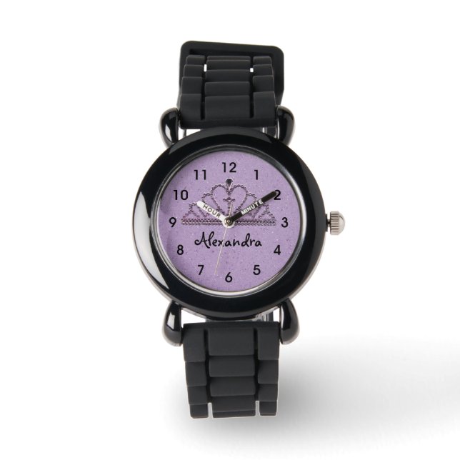 Pulsera Reloj de princesa con tiara púrpura para niñas (Anverso)