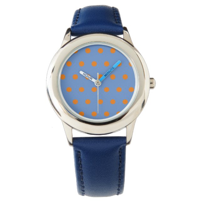 Pulsera Reloj de puntos de Polka (Denim Blue & Naranja) (Anverso)