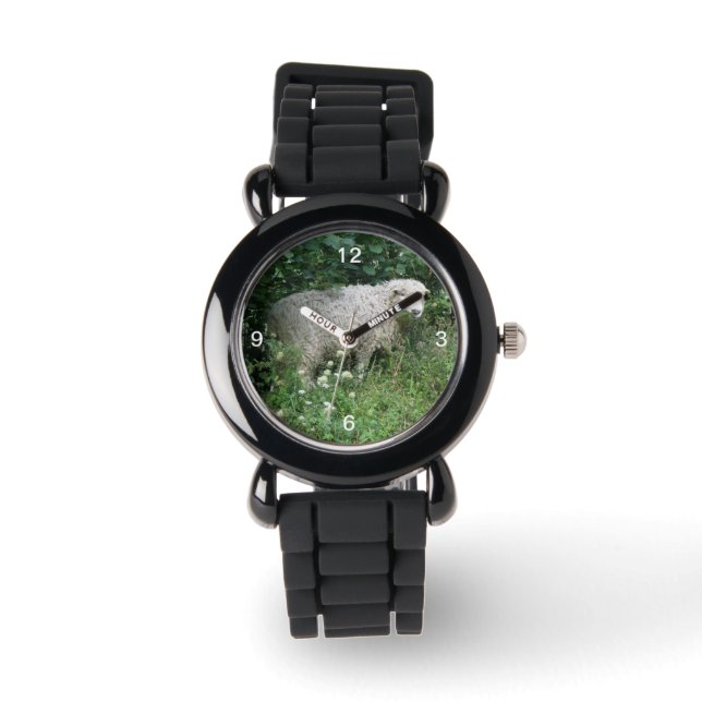 Pulsera Reloj de Purpurina de Comer de Ovejas Blancas Fluf (Anverso)