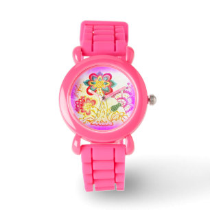 Pulsera reloj de purpurina rosa de palmera al estilo hippi