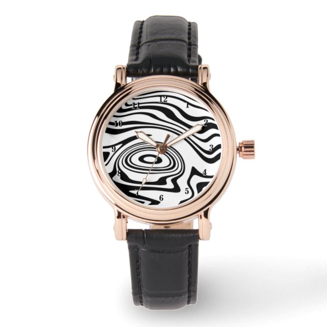 Pulsera Reloj de rayas onduladas en blanco y negro (Anverso)