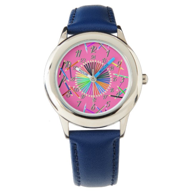 Pulsera Reloj de rueda de color rosa azul (Anverso)