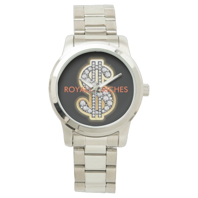 Pulsera reloj de señas personalizado de plata en dólares (Anverso)