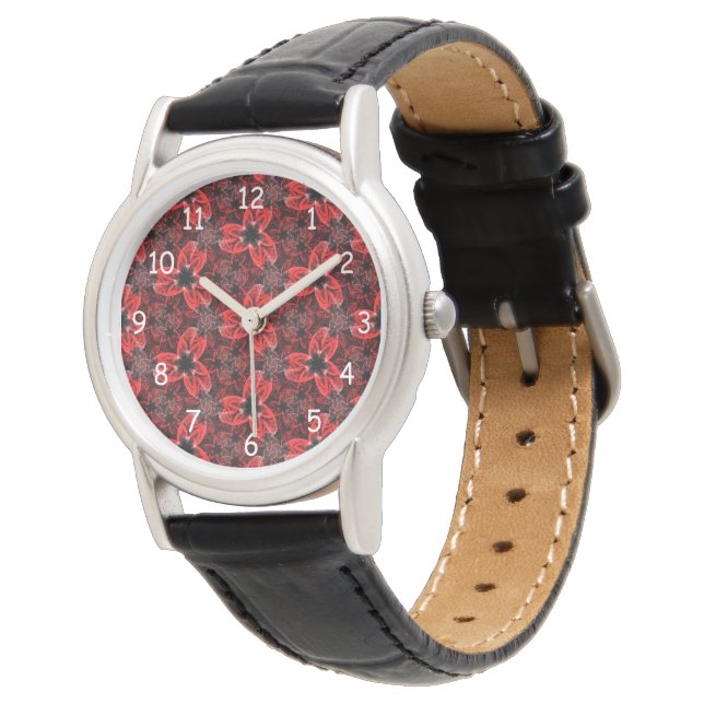 Pulsera Reloj de show floral rojo y negro (Angular)
