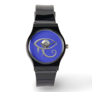 Pulsera Reloj de silicona azul negro con ojo de Ra platead