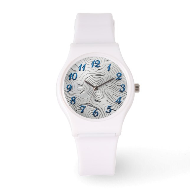 Pulsera Reloj de silicona blanco, dial de estilo plateado (Anverso)
