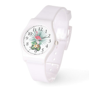 Pulsera Reloj de silicona rosada tropical caribeña