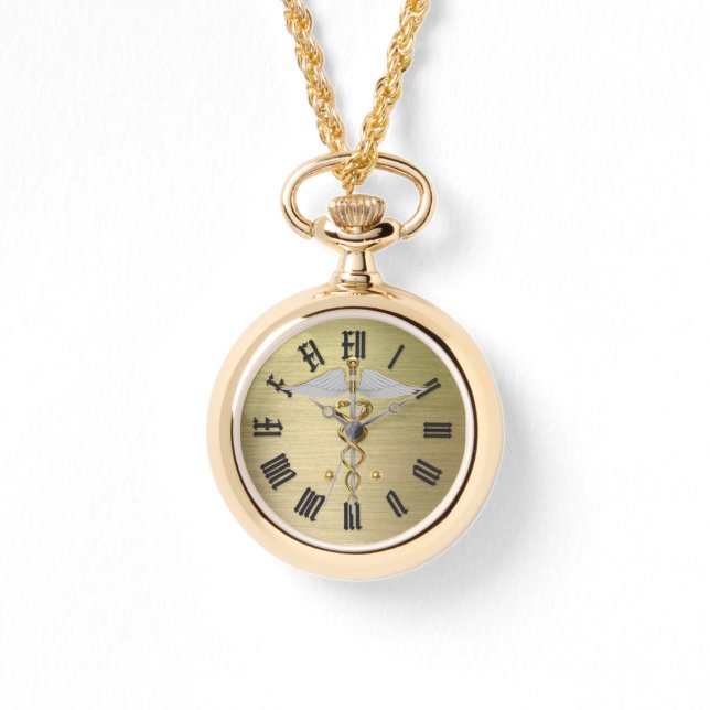 Pulsera reloj de símbolos caduceus medico dorado (Anverso)