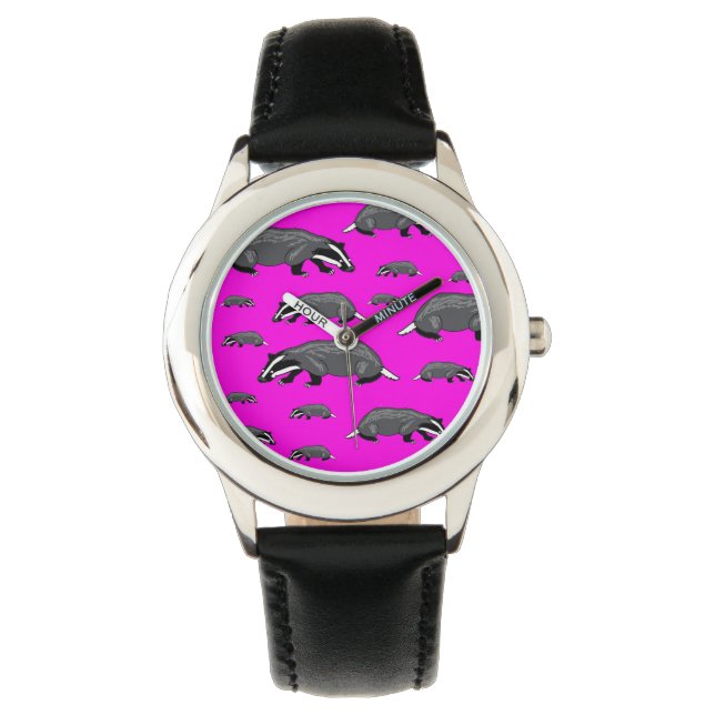 Pulsera Reloj de tejón de cara rosa (Anverso)