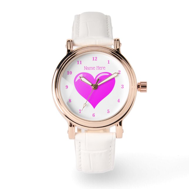 Pulsera Reloj de texto de nombre personalizado con corazón (Anverso)