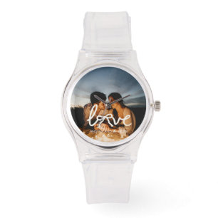 Pulsera Reloj de tipografía de arco de amor moderno pareja