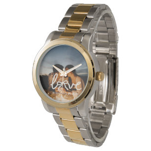 Pulsera Reloj de tipografía de arco de amor moderno pareja