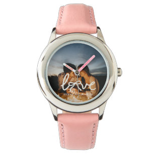 Pulsera Reloj de tipografía de arco de amor moderno pareja