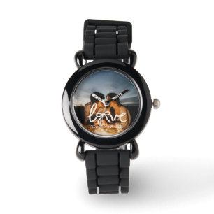 Pulsera Reloj de tipografía de arco de amor moderno pareja