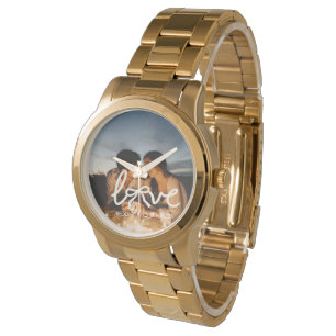 Pulsera Reloj de tipografía de arco de amor moderno pareja