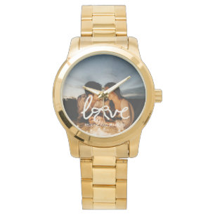 Pulsera Reloj de tipografía de arco de amor moderno pareja
