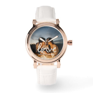 Pulsera Reloj de tipografía de arco de amor moderno pareja